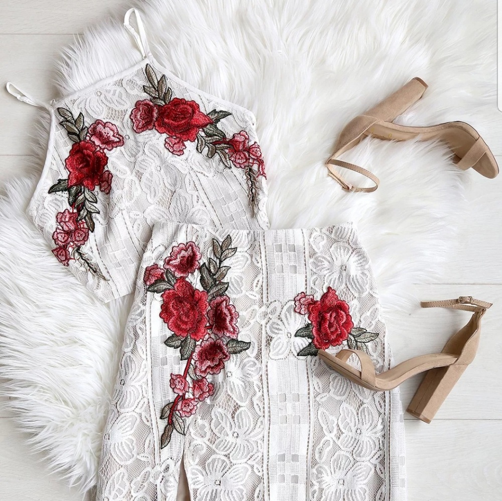 TAKE A VOW IVORY LACE TWO-PIECE MAXI DRESS